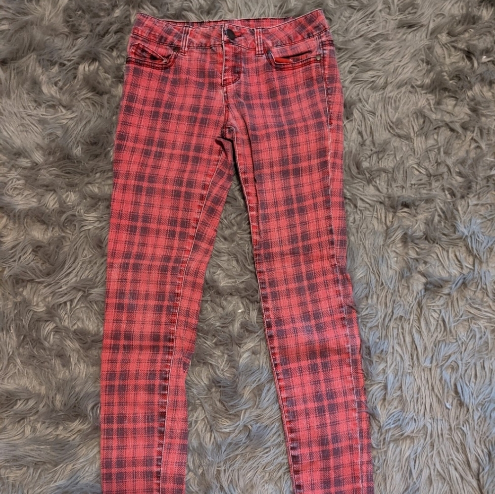 Red Black Plaid Flannel Jean Pants
